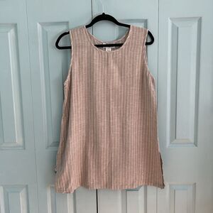 Adini Womens Flax Cotton Beige Sleeveless Blouse Tunic Top Small Coastal Boho